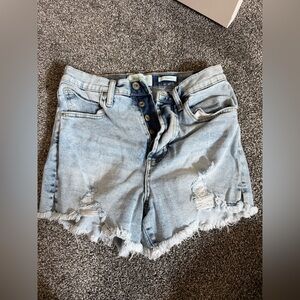 Trendy Light Blue Distressed Jean Shorts